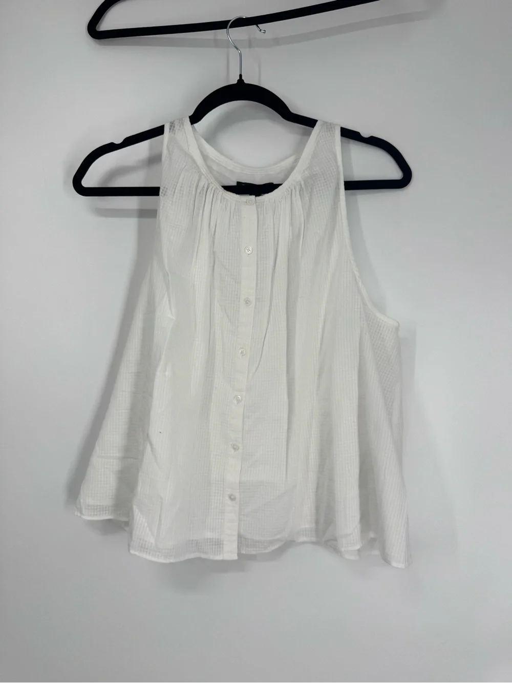 NWT J. Crew High Neck Button-up Tank Top Textured Cotton Voile White Size L